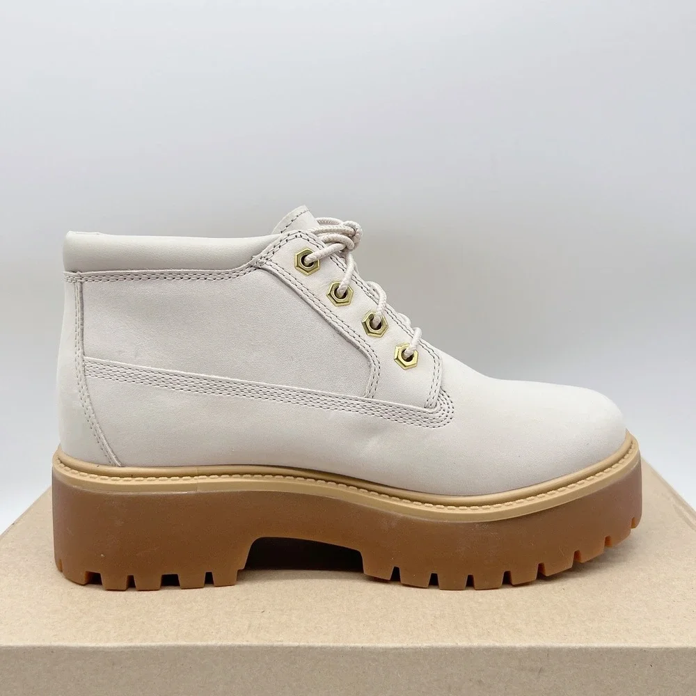Timberland Stone Street Platform Mid Waterproof Chukka Boots White Nubuck US 7